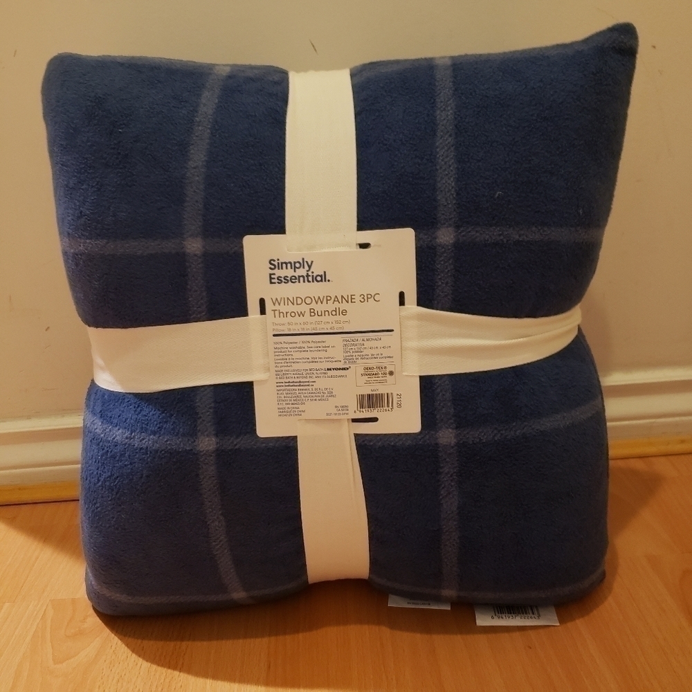 Simply Essential 3-Piece Windowpane Plaid Throw Blanket and Throw Pillow…